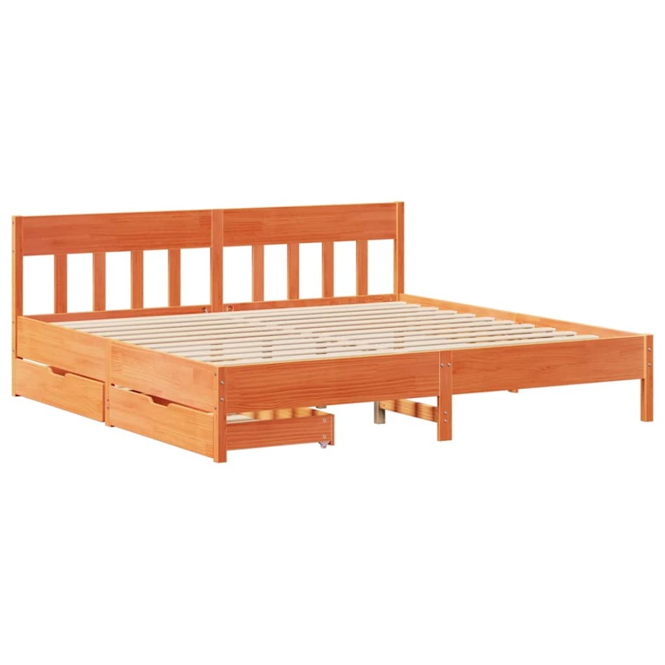 Cama sin colchón madera maciza de pino marrón cera 200x200