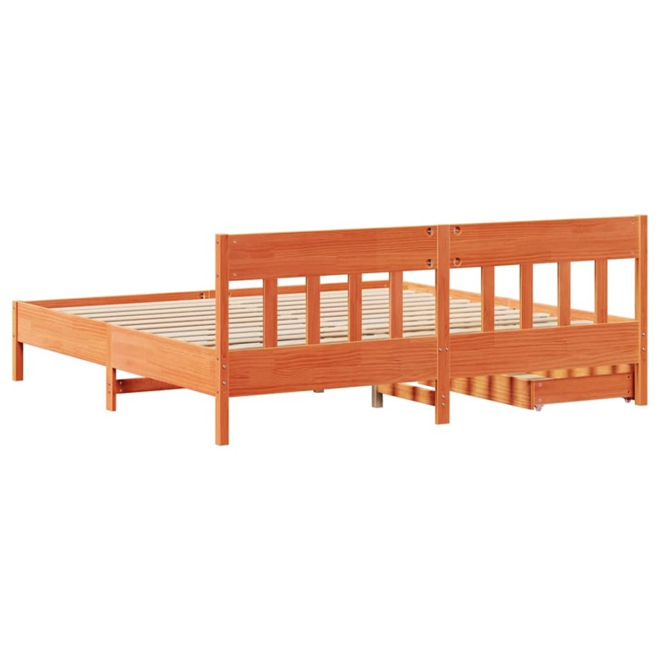Cama sin colchón madera maciza de pino marrón cera 200x200