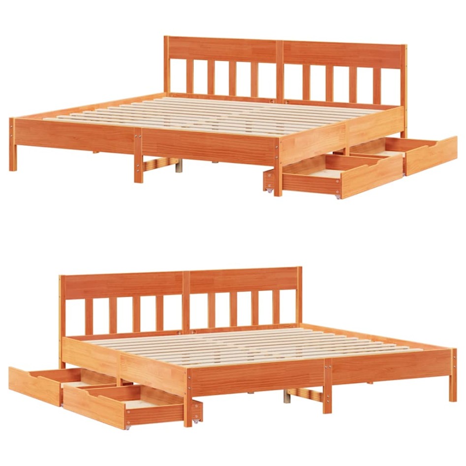 Cama sin colchón madera maciza de pino marrón cera 200x200