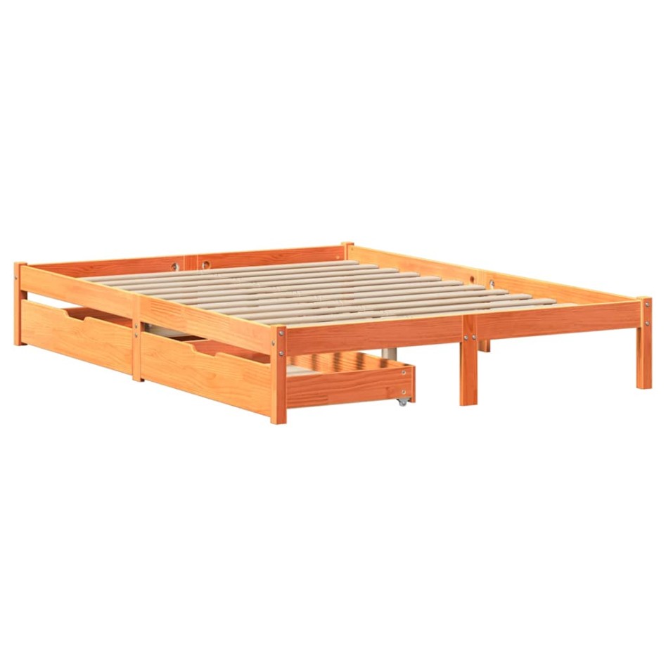 Cama sin colchón madera maciza de pino marrón cera 160x200