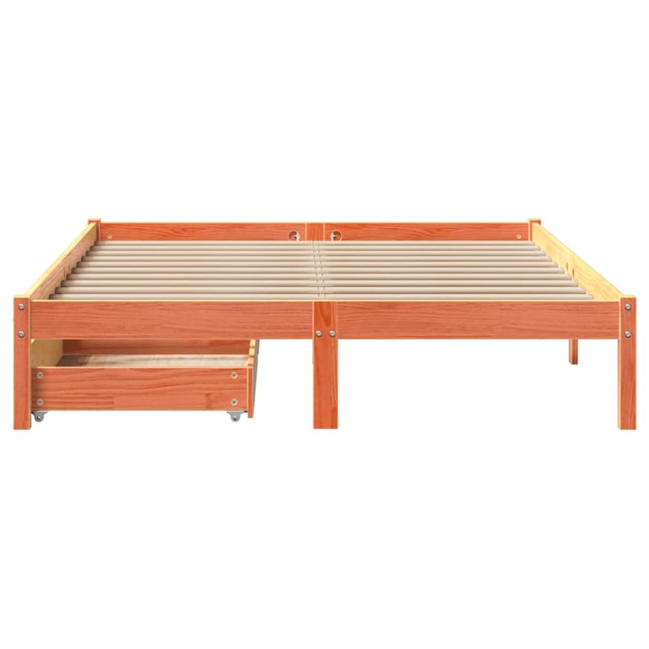 Cama sin colchón madera maciza de pino marrón cera 160x200