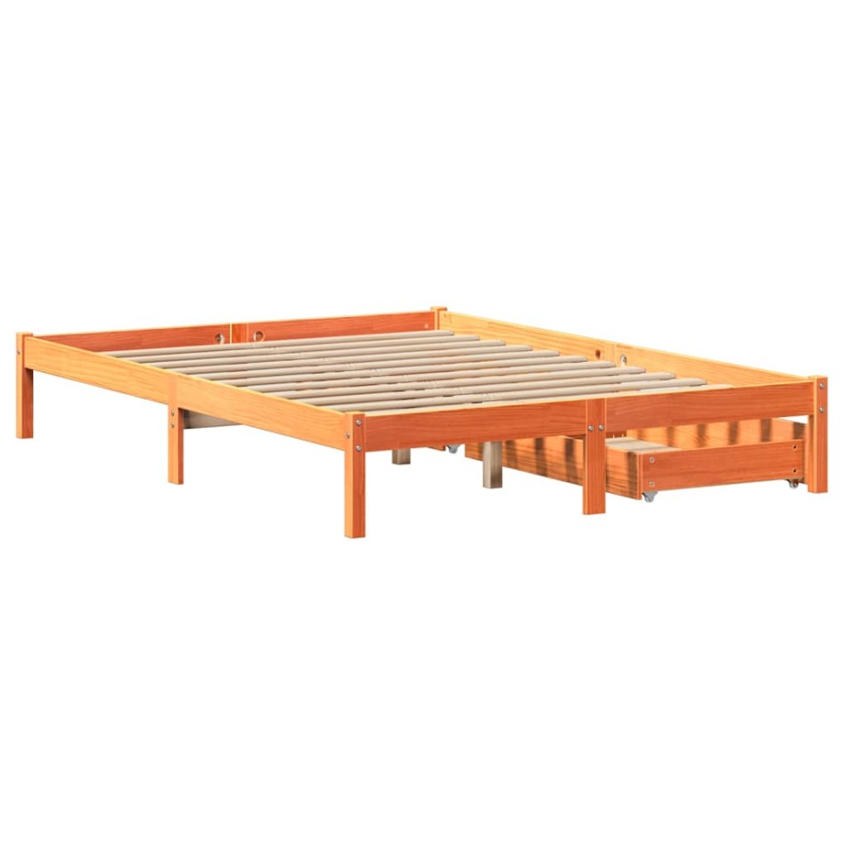 Cama sin colchón madera maciza de pino marrón cera 160x200