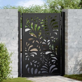 Puerta de jardín diseño ondulado de acero negro 105x130