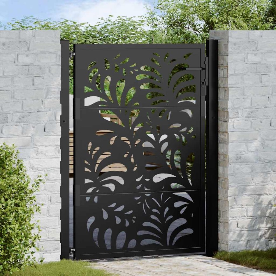 Puerta de jardín diseño ondulado de acero negro 105x130