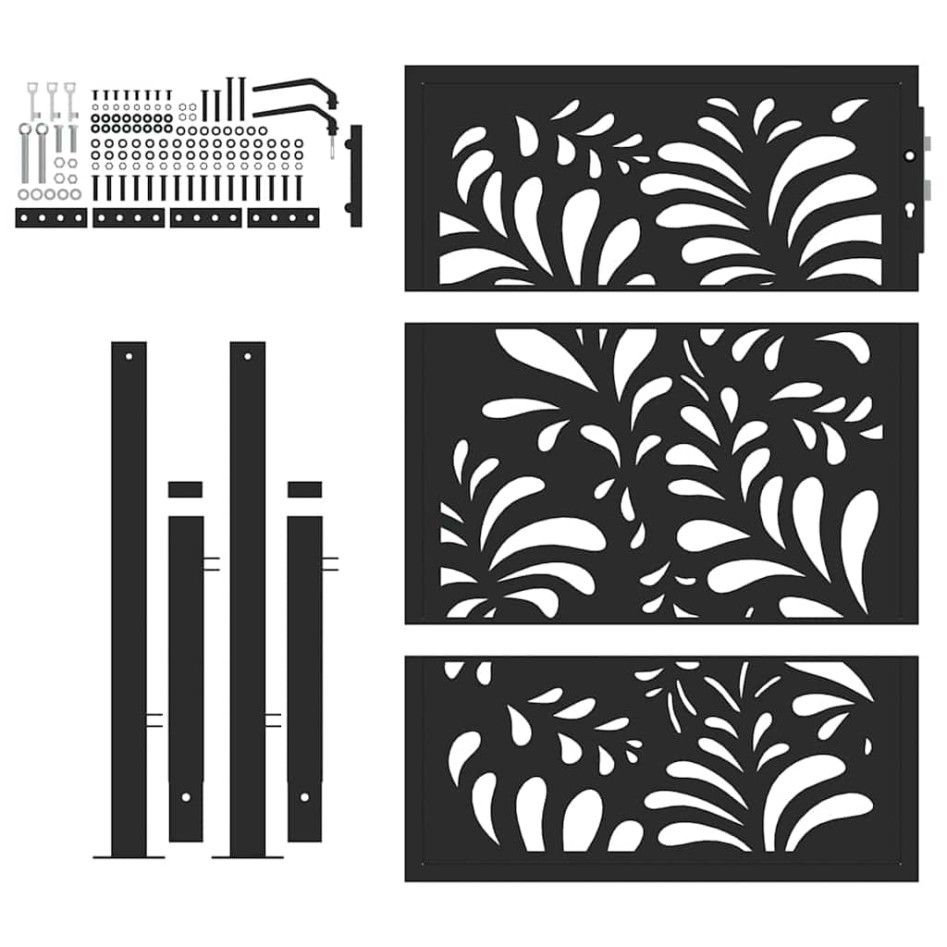 Puerta de jardín diseño ondulado de acero negro 105x130