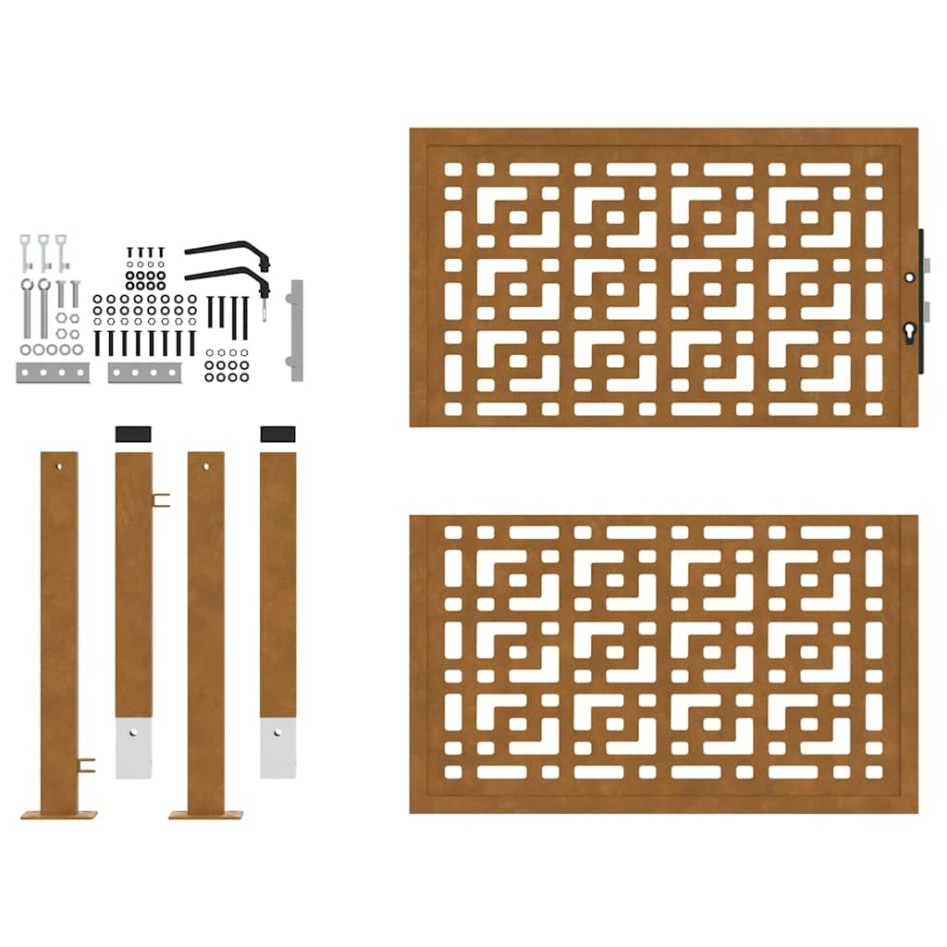 Puerta de jardín diseño en cruz de acero desgastado 105x105