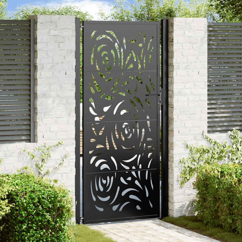 Puerta de jardín diseño llama acero negro 105x205