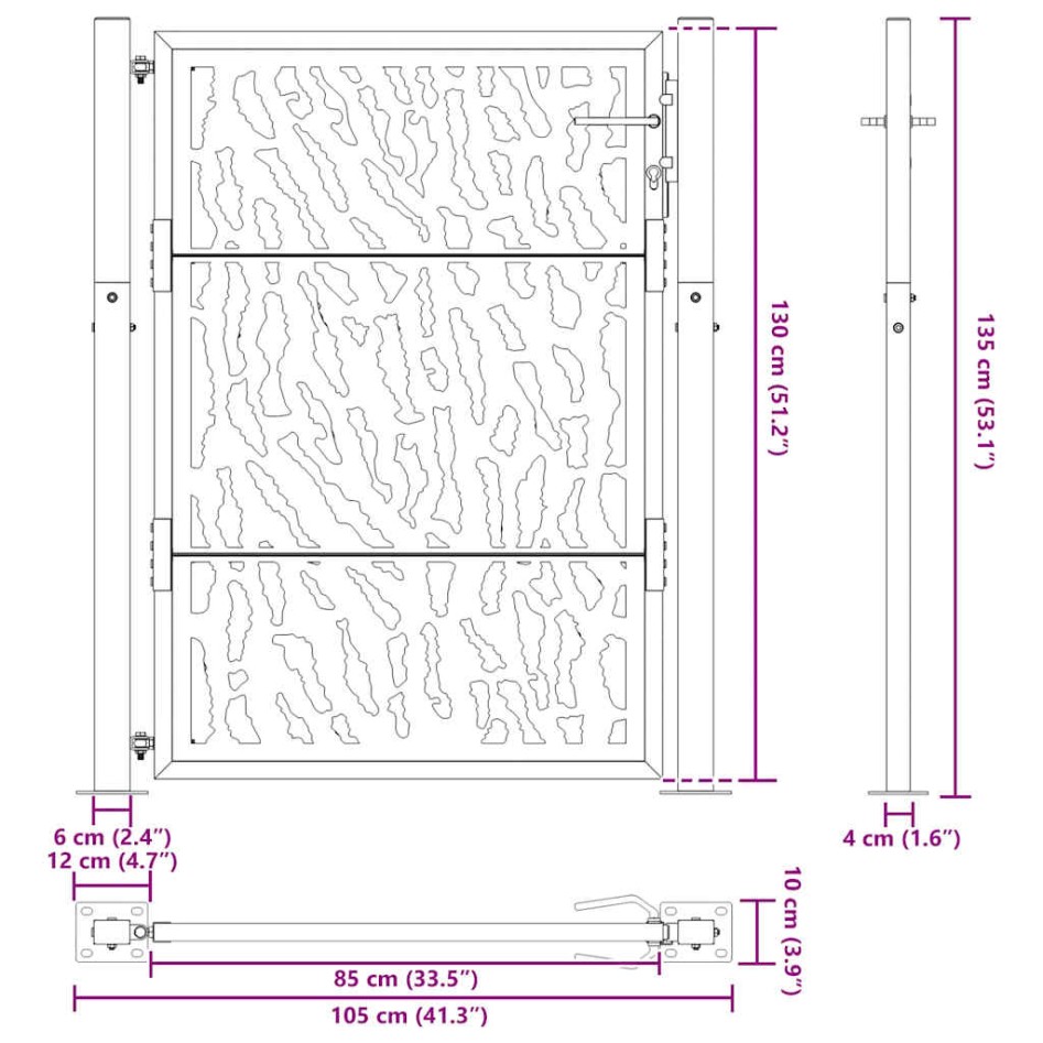 Puerta de jardín diseño con listón acero desgastado 105x130