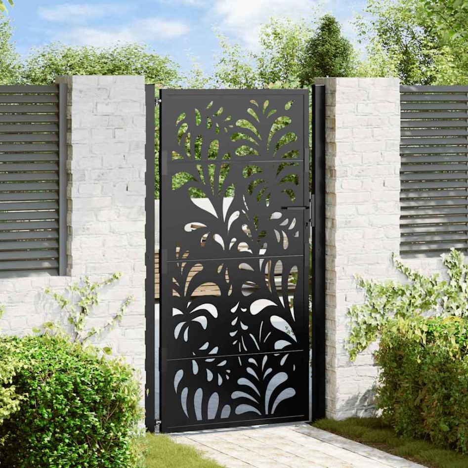 Puerta de jardín diseño ondulado de acero negro 105x180
