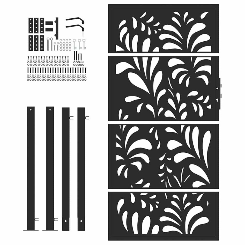 Puerta de jardín diseño ondulado de acero negro 105x180