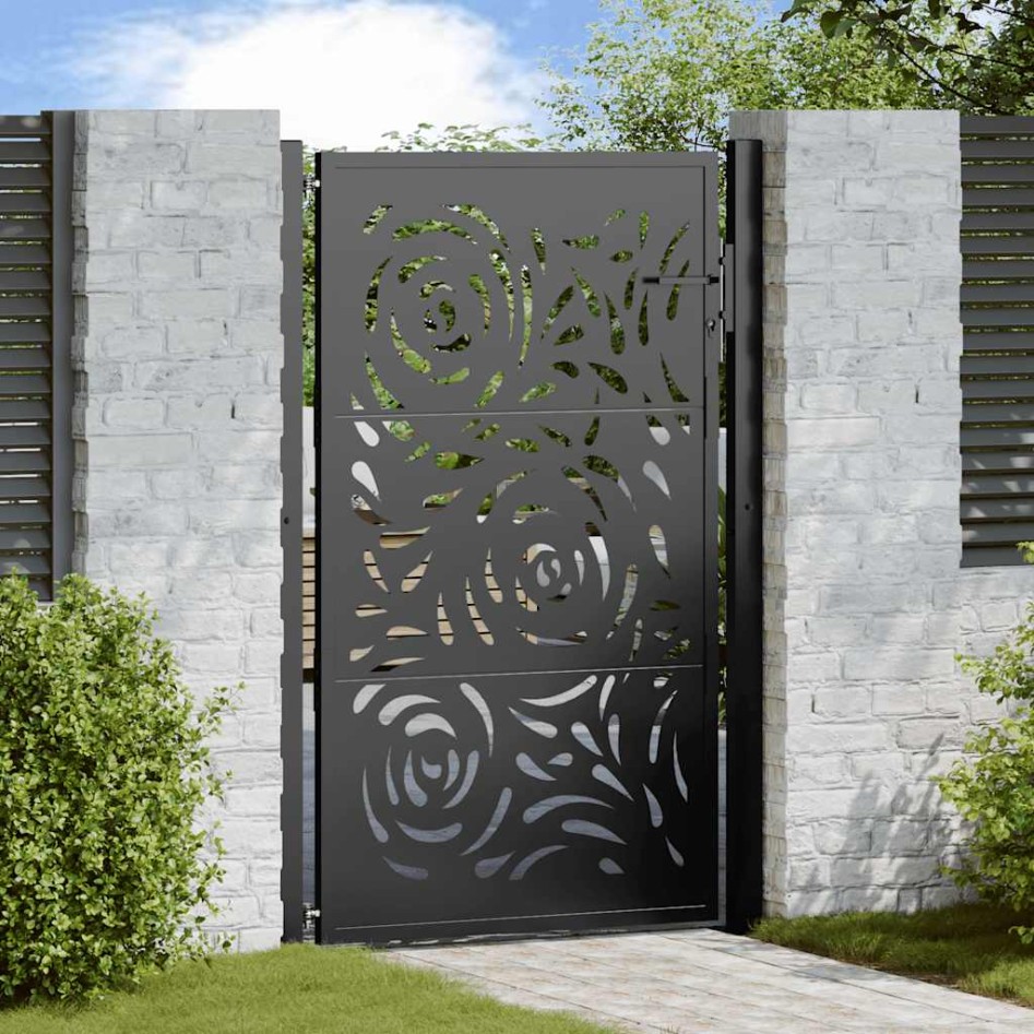 Puerta de jardín diseño llama acero negro 105x155