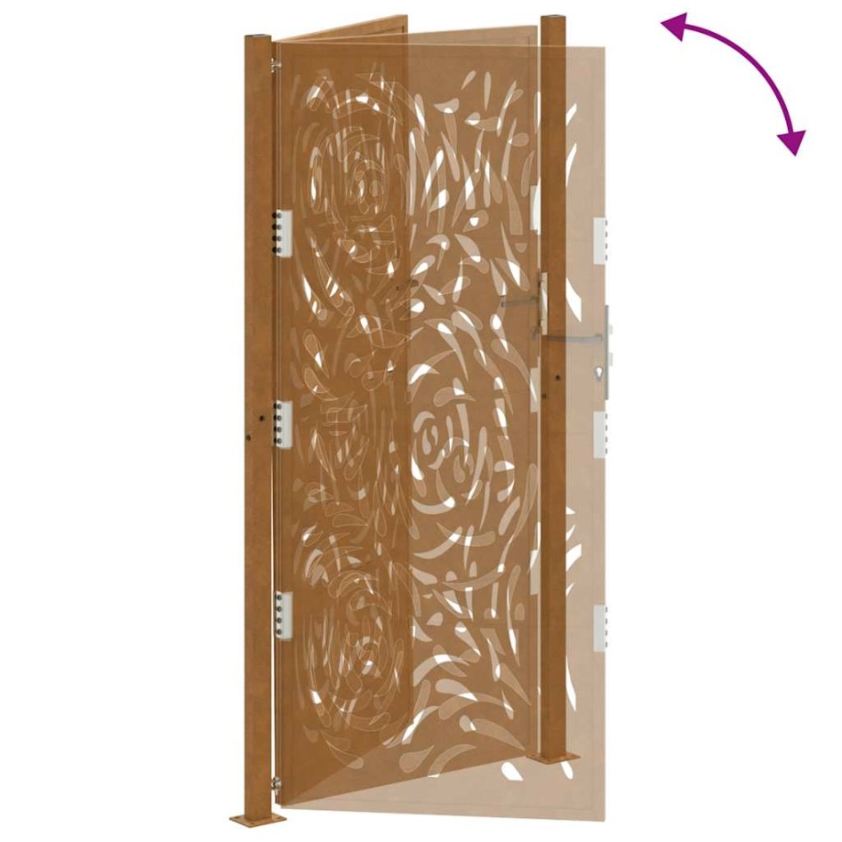 Puerta de jardín diseño llama acero desgastado 105x205