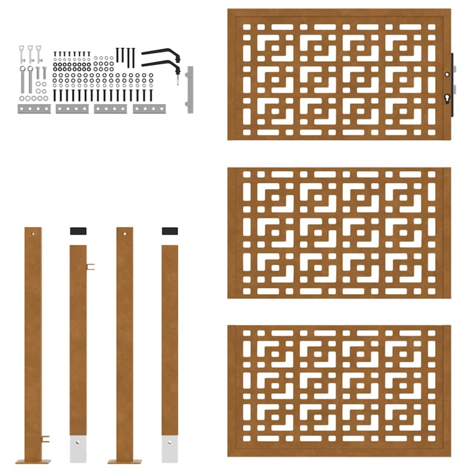 Puerta de jardín diseño en cruz de acero desgastado 105x155