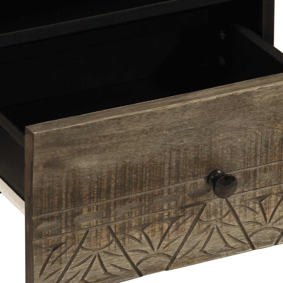 Mesitas noche 2 uds madera maciza mango gris claro 40x33x46