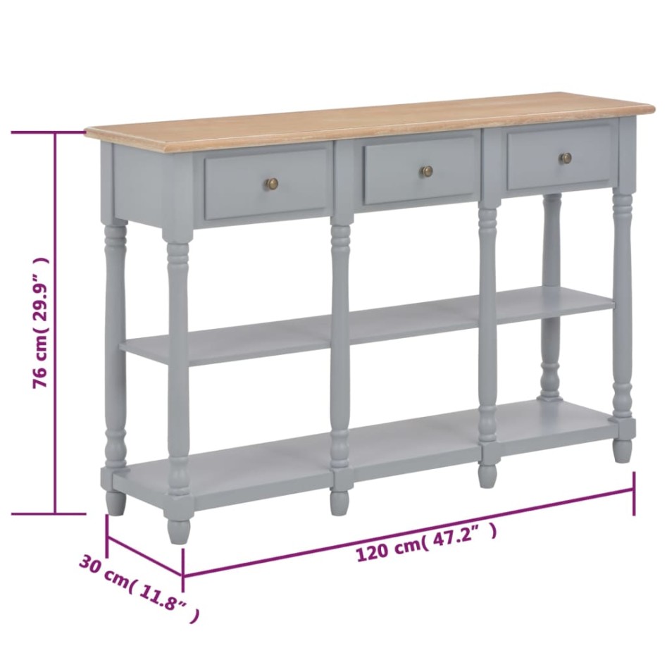 Mesa consola de MDF gris 120x30x76
