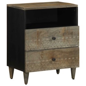 Mesita de noche madera maciza de mango gris claro 50x33x60