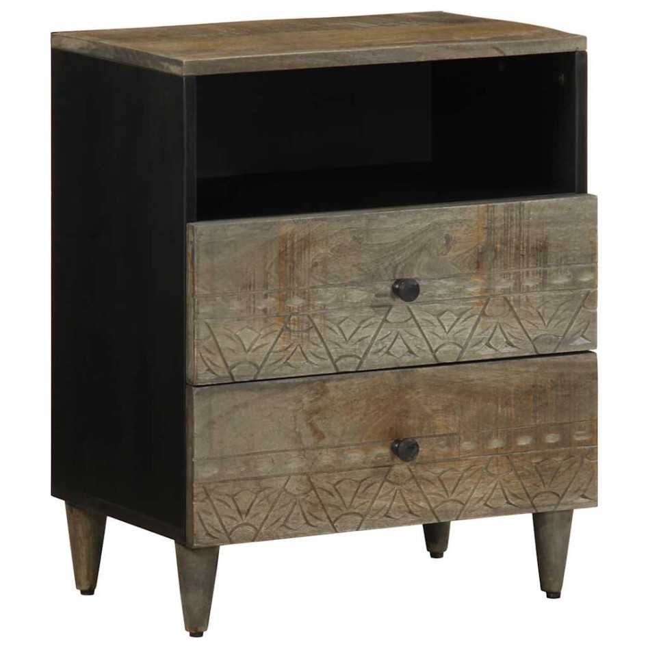 Mesita de noche madera maciza de mango gris claro 50x33x60