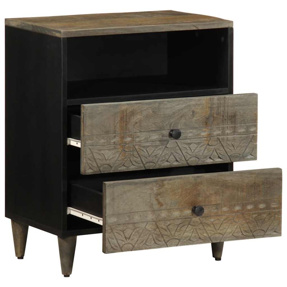 Mesita de noche madera maciza de mango gris claro 50x33x60
