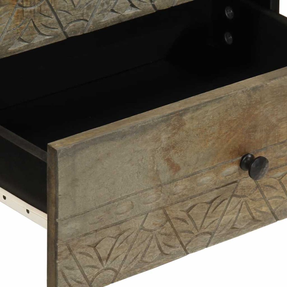 Mesita de noche madera maciza de mango gris claro 50x33x60
