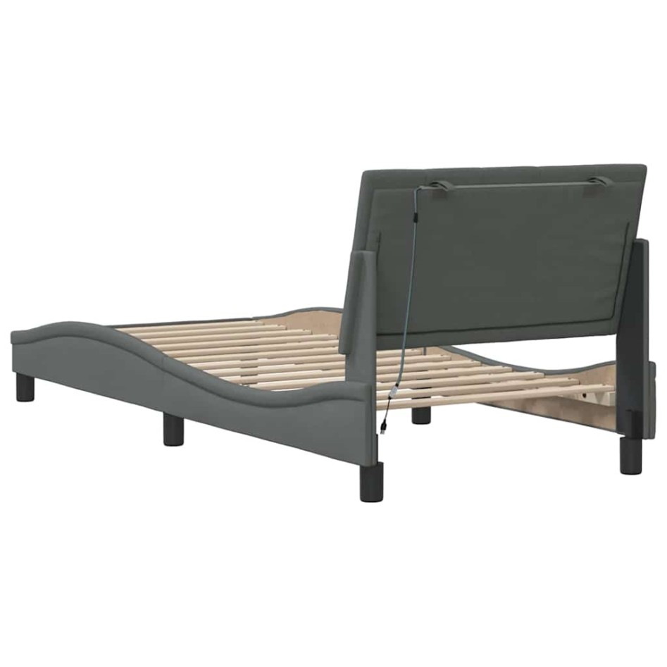 Estructura de cama sin colchón tela gris oscuro 90x190