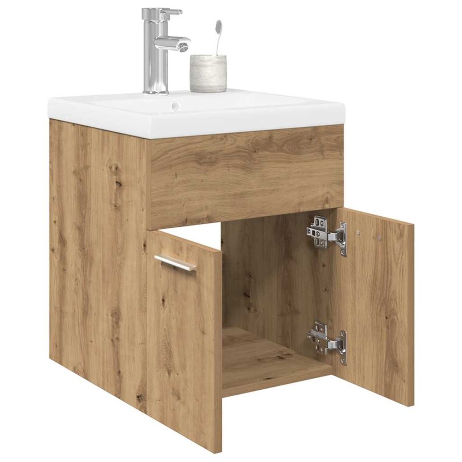 Mueble para lavabo con lavabo integrado y grifo roble