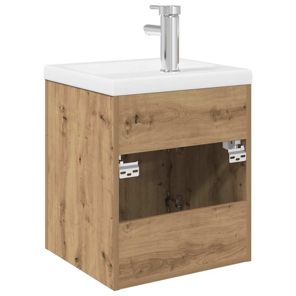 Mueble para lavabo con lavabo integrado y grifo roble