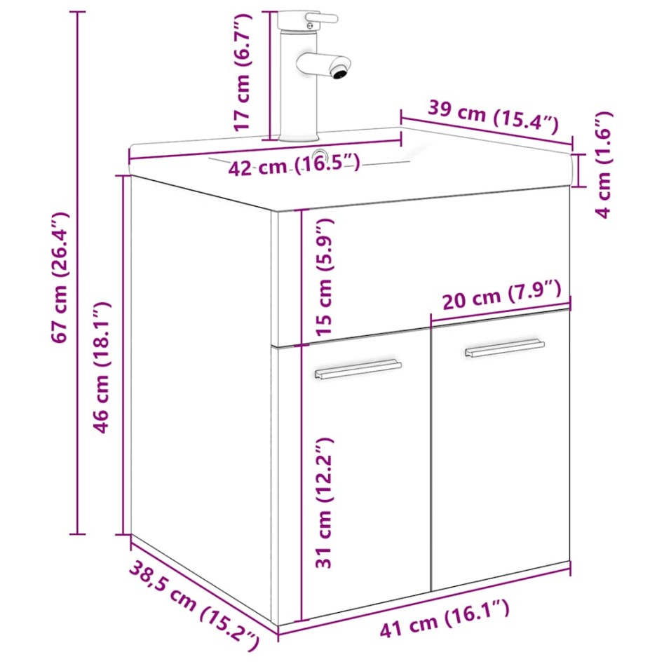 Mueble para lavabo con lavabo integrado y grifo roble