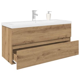 Mueble para lavabo con lavabo integrado y grifo roble