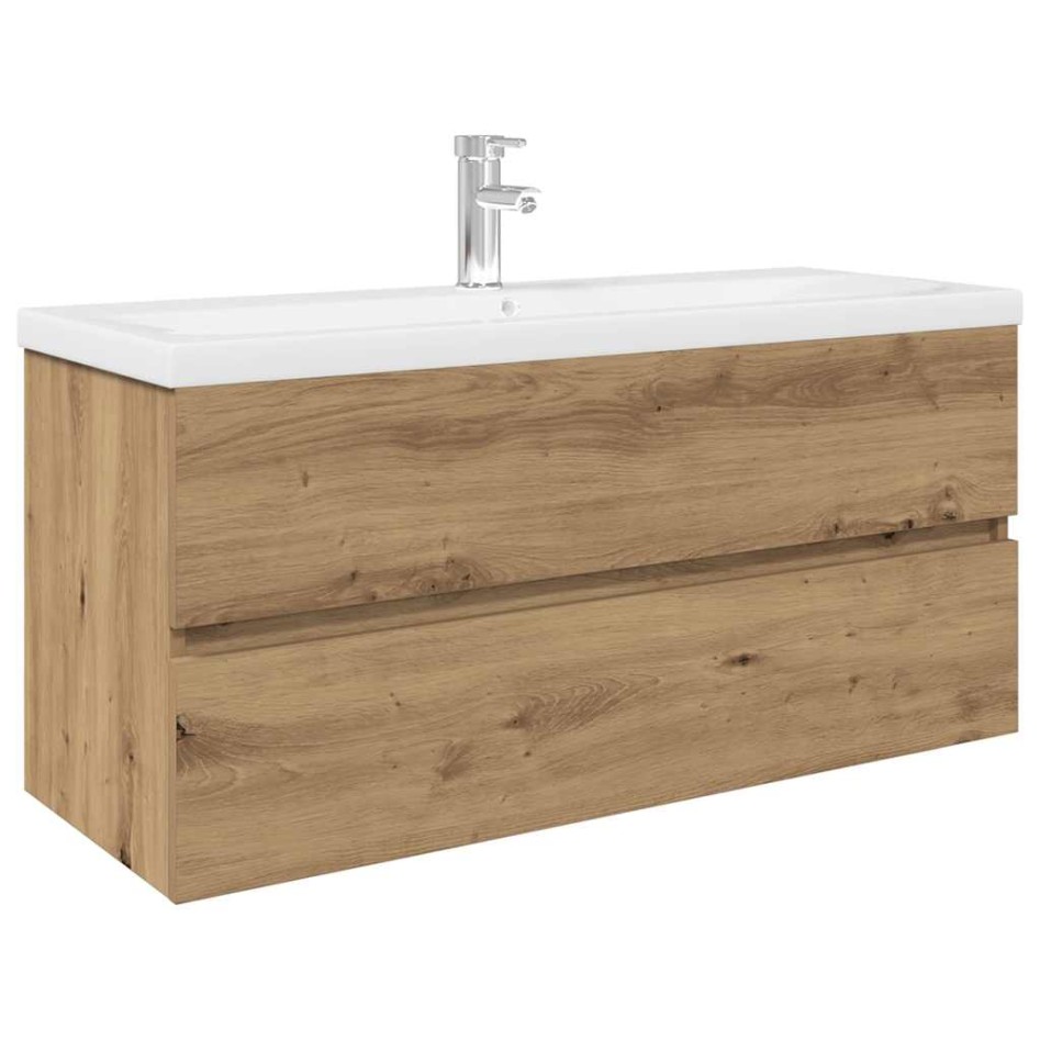 Mueble para lavabo con lavabo integrado y grifo roble