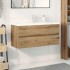 Mueble para lavabo con lavabo integrado y grifo roble