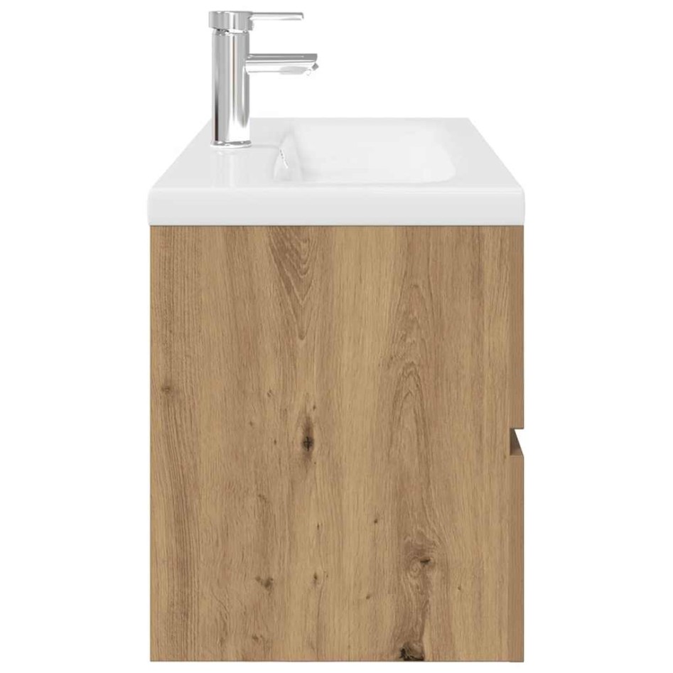 Mueble para lavabo con lavabo integrado y grifo roble