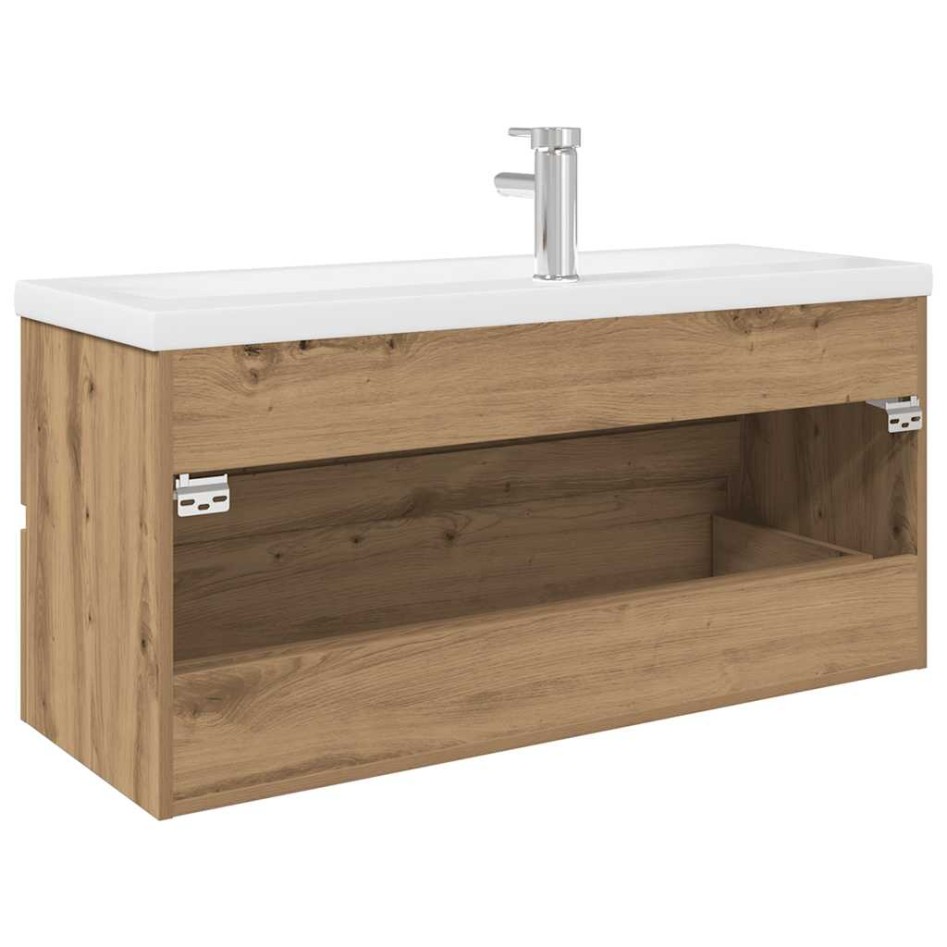 Mueble para lavabo con lavabo integrado y grifo roble