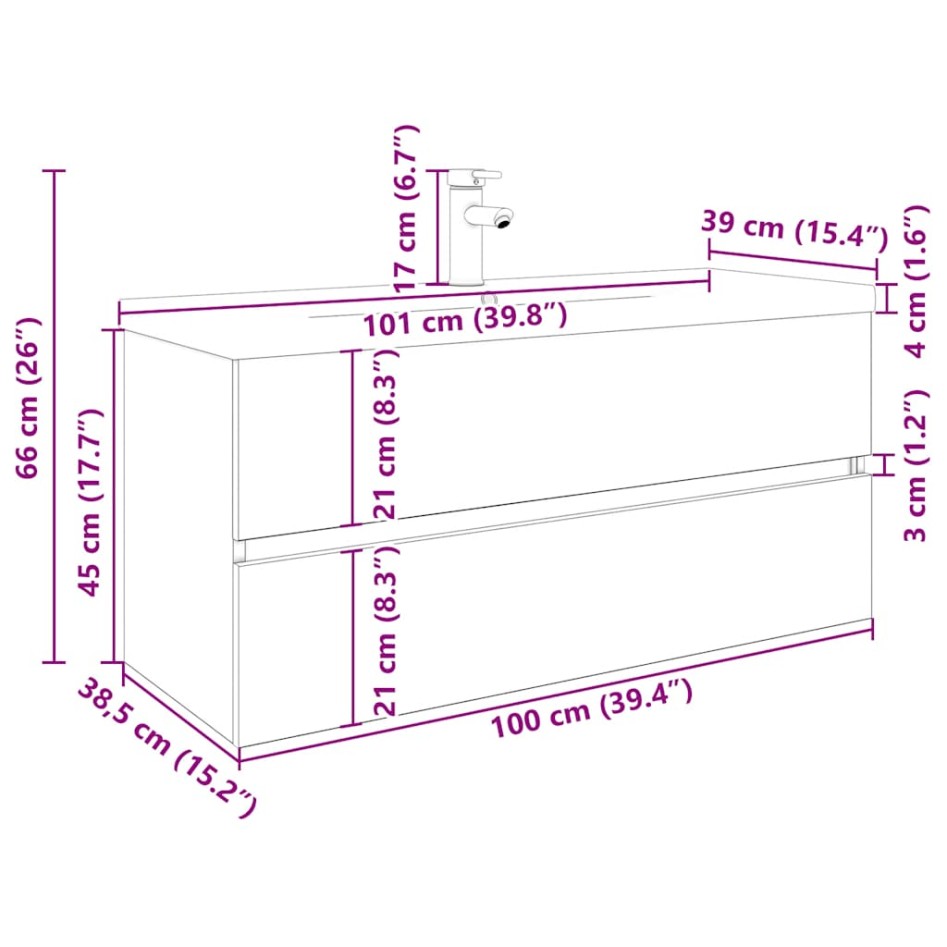 Mueble para lavabo con lavabo integrado y grifo roble