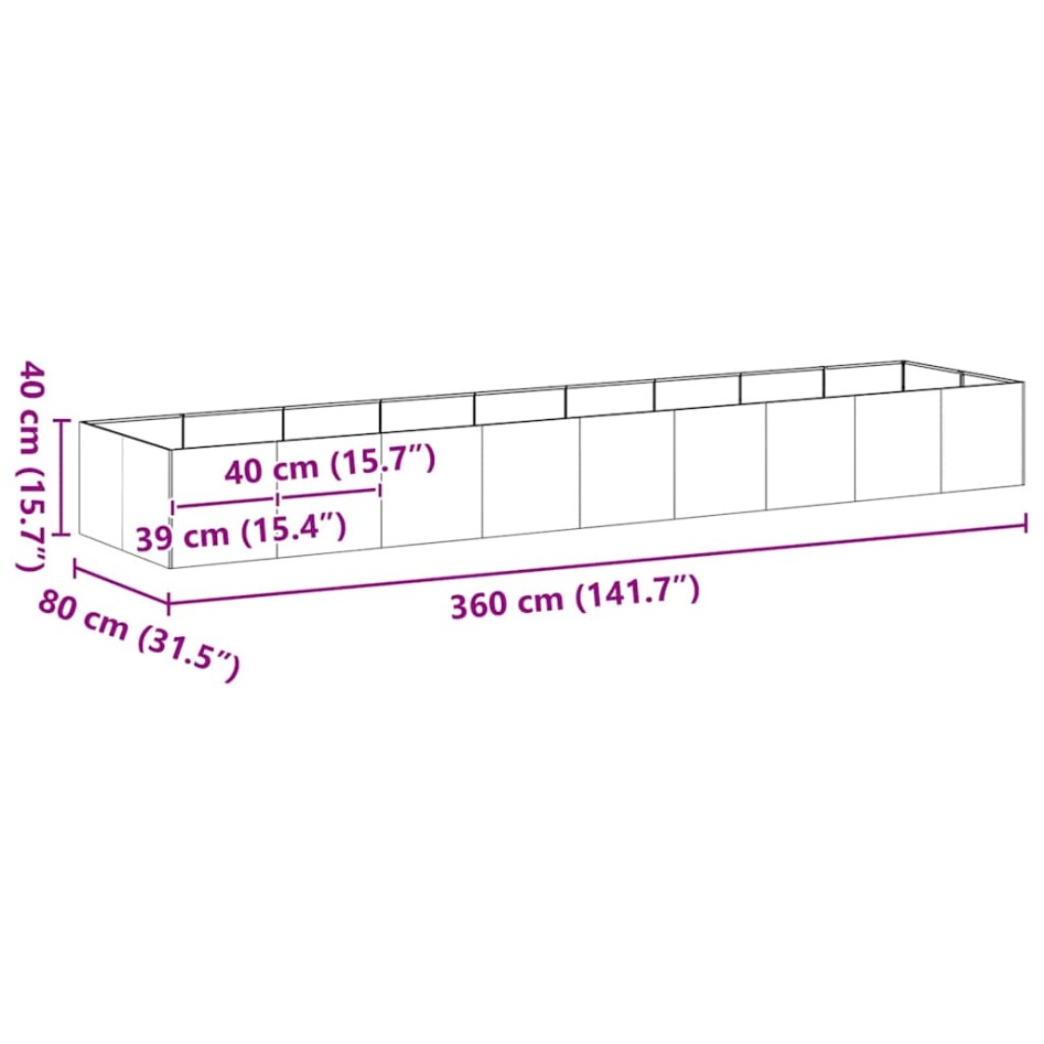 Jardinera acero blanco 360x80x40