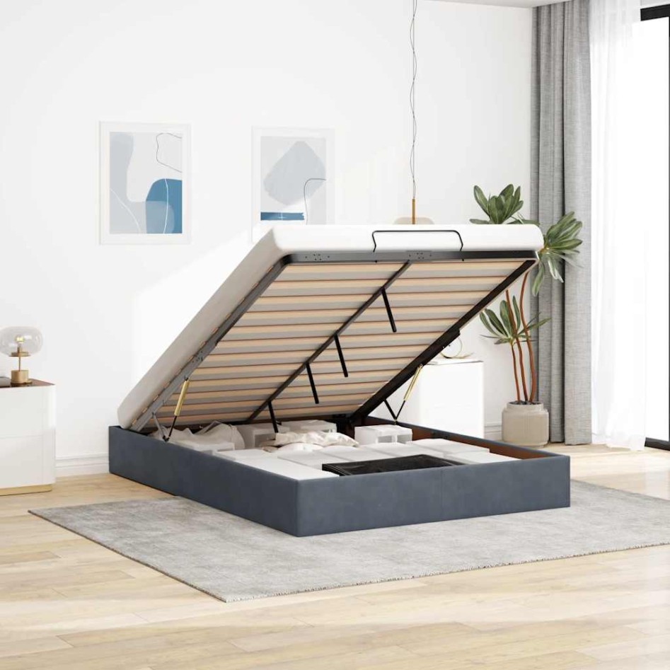 Estructura de cama otomana sin colchón terciopelo gris