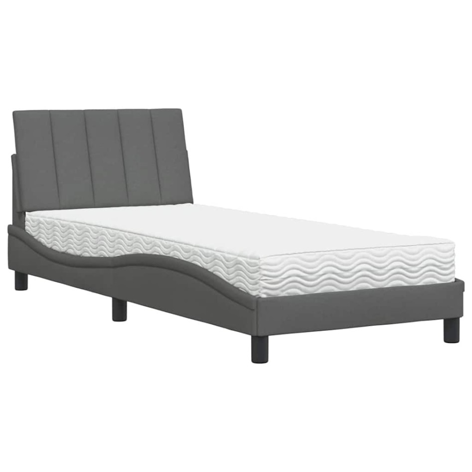 Cama con colchón tela gris oscuro 80x200