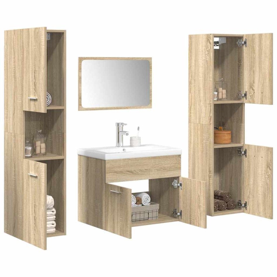 Juego de muebles de baño 5 pzas madera ingeniería roble