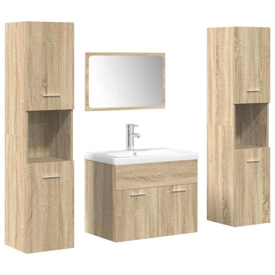 Juego de muebles de baño 5 pzas madera ingeniería roble