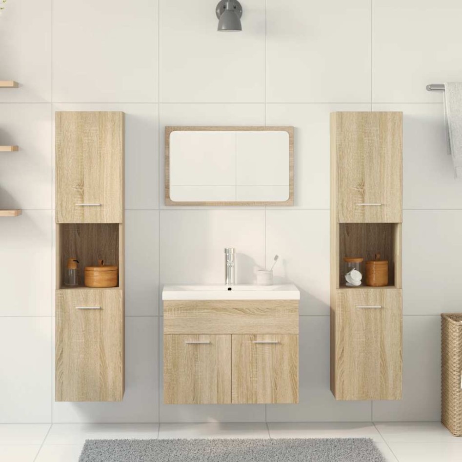 Juego de muebles de baño 5 pzas madera ingeniería roble
