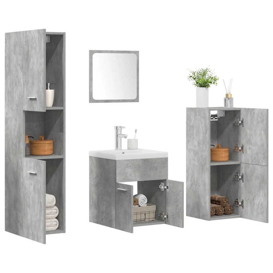 Set muebles de baño 5 piezas madera ingeniería gris