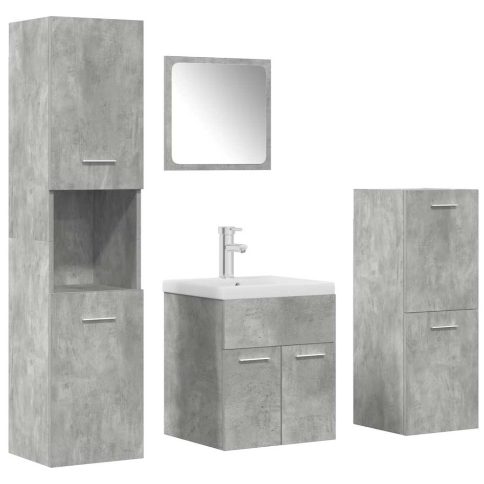 Set muebles de baño 5 piezas madera ingeniería gris