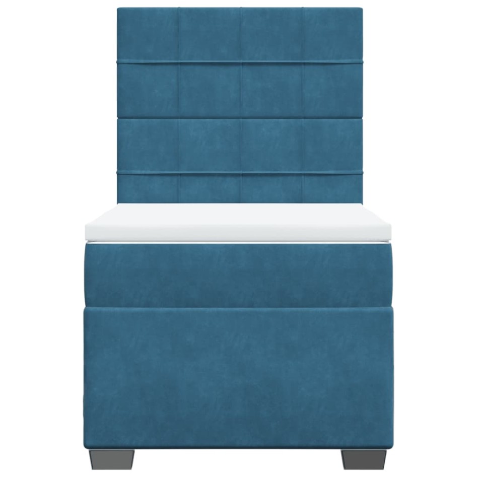 Cama box spring con colchón terciopelo azul 90x200
