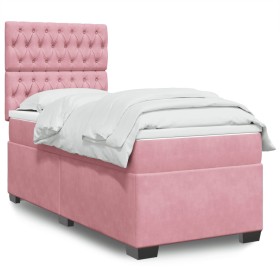Cama box spring con colchón terciopelo rosa 90x200