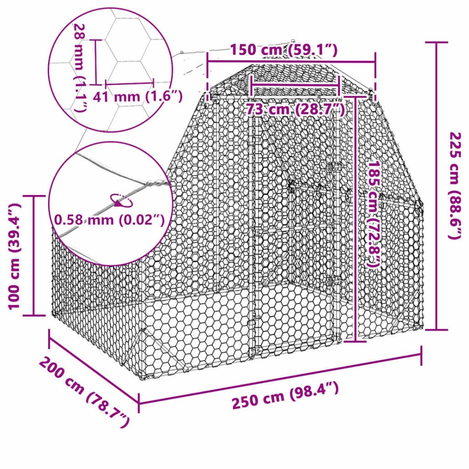 Gallinero con techo 2,5x2x2,25 m acero