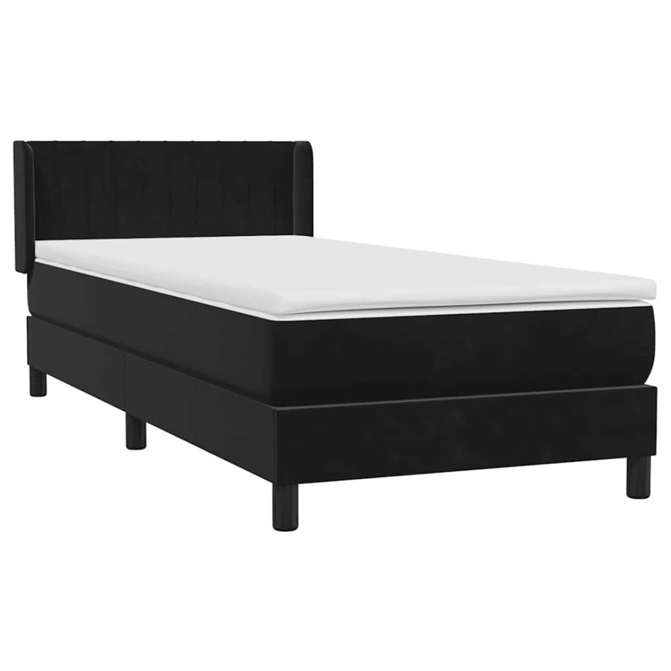 Cama box spring con colchón terciopelo negro 90x220