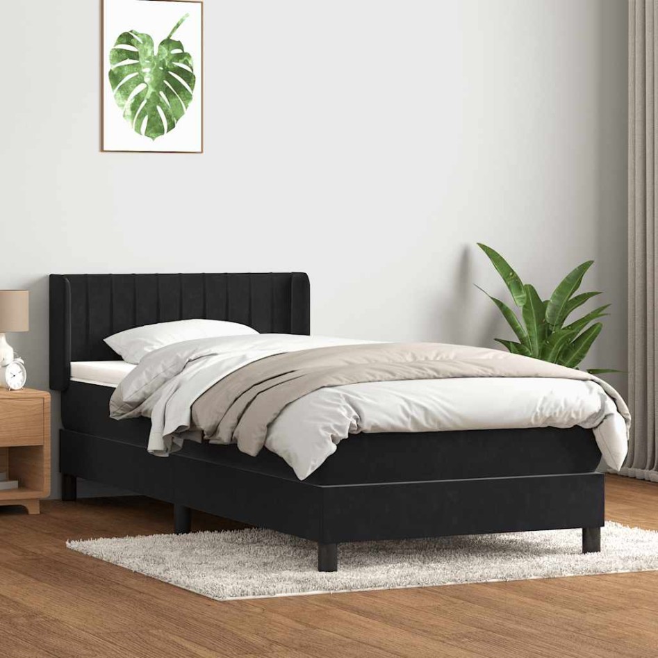 Cama box spring con colchón terciopelo negro 90x220