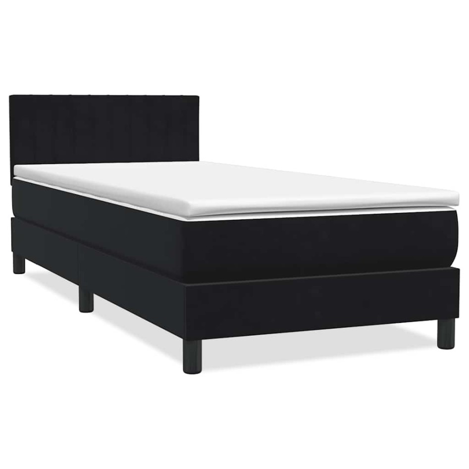 Cama box spring con colchón terciopelo negro 90x220