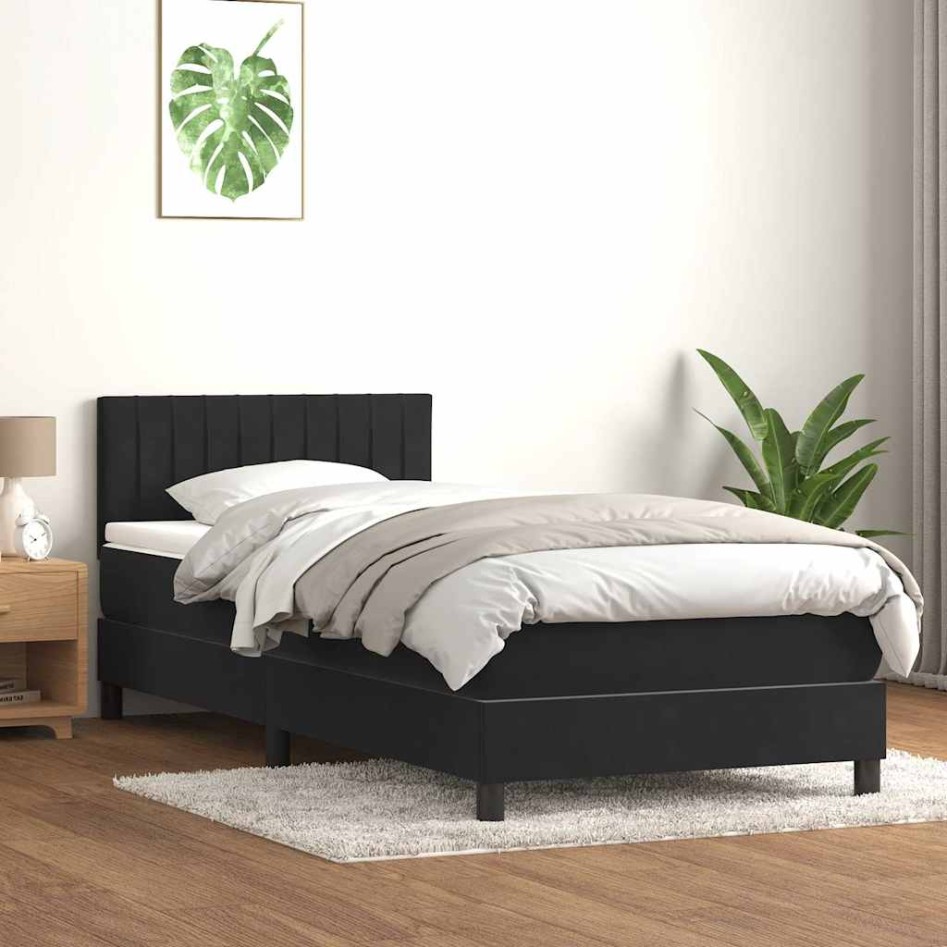 Cama box spring con colchón terciopelo negro 90x220