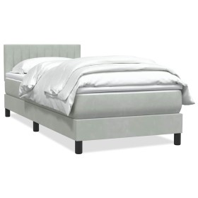 Cama box spring con colchón terciopelo gris claro 80x220