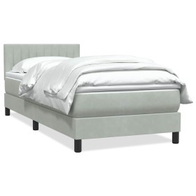 Cama box spring con colchón terciopelo gris claro 90x220